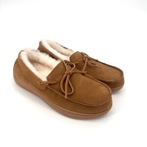 Dluxe By Dearfoams Mens Shearling Moc Fur Lined Slippers Chestnut Brown US 8